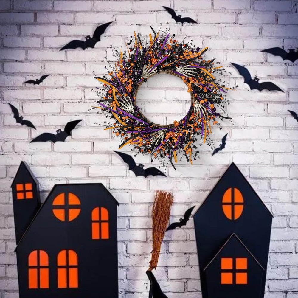 VioletEverGarden Halloween Wreaths for Front Door 22 Inch Skeleton Black Wrea...