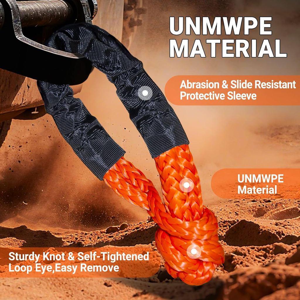 Synthetic Soft Shackle Rope 1/2 x 22 Inch Orange Recovery Tow Shackles with Red Snatch Recovery Ring 56,000lbs Breaking Strength Offroad Soft Shackle Recovery Kit for Off-Road ATV UTV Vehicles