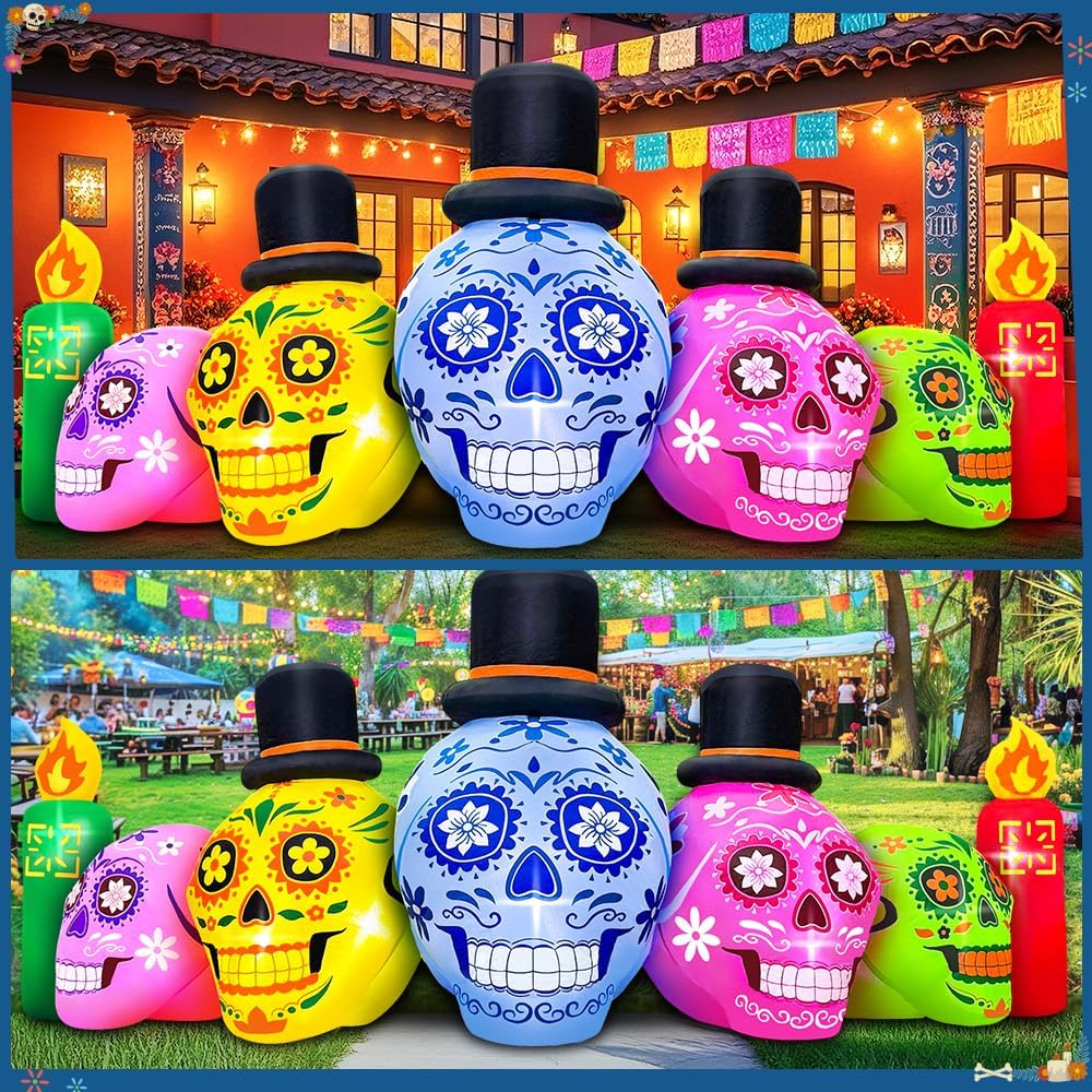7FT Halloween Inflatable Blow Up Decorations, Dia de Los Muertos Decorations,...