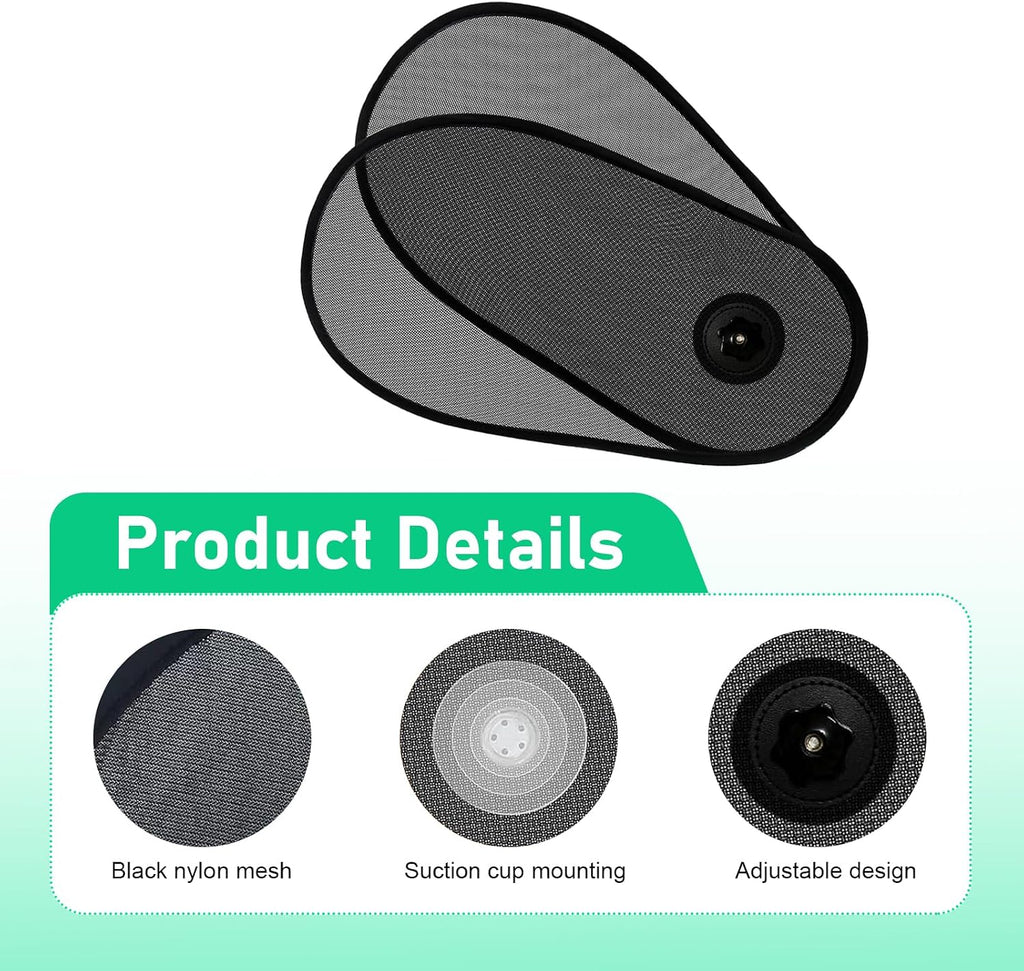 2 PCS Rotatable Car Side Window Sun Shades, Adjustable Extender Shade, Heat & Glare Protection Sun Visor with Suction Cup, Foldable Cover for Driver & Passenger Windows (Black)