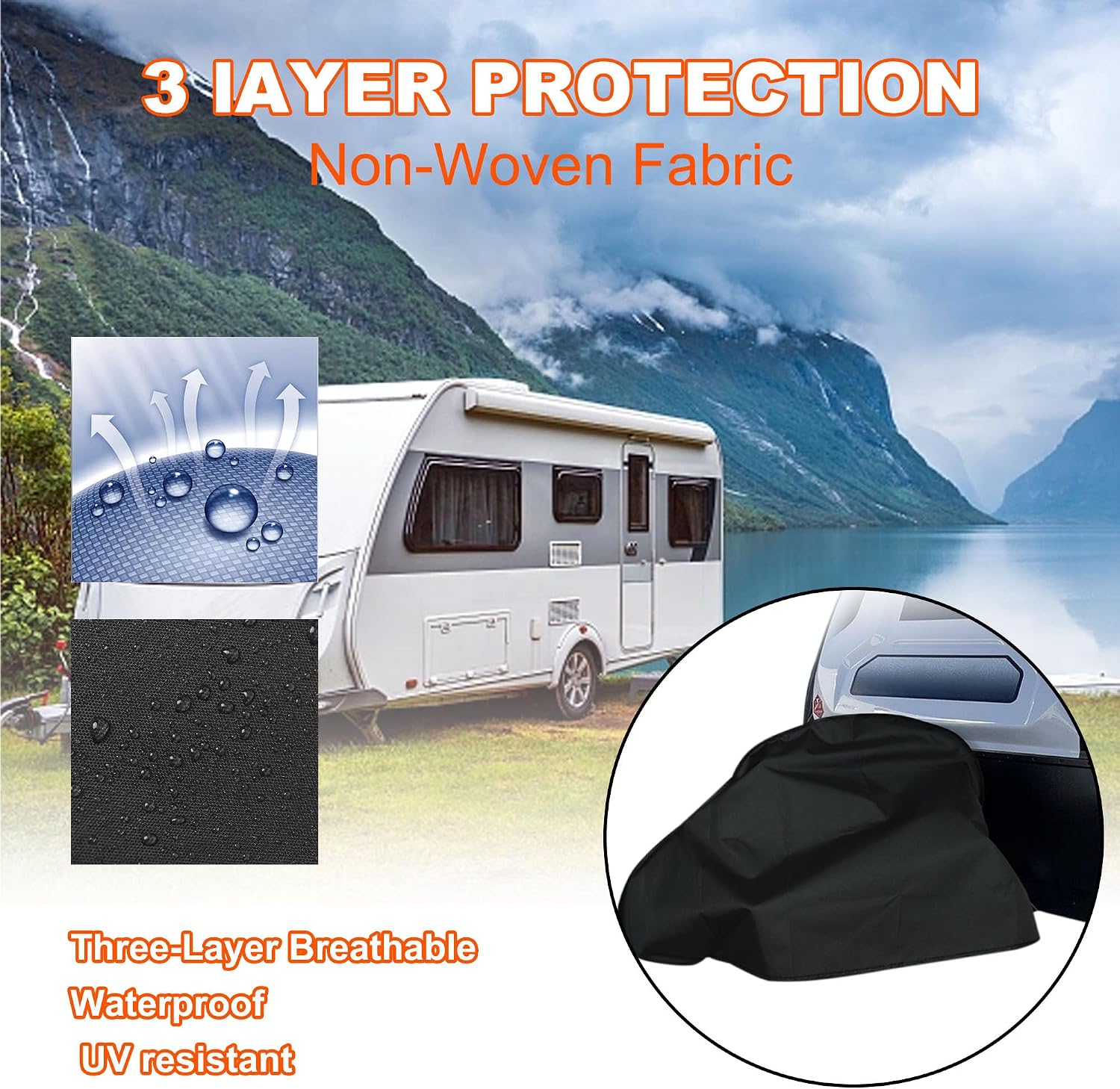 Caravan Hitch Cover Waterproof Breathable Tow Hitch Cover, Tongue Jack Protective Cover Trailer Hitch Lock Covers Fit for Rv Caravan Trailer (Black)