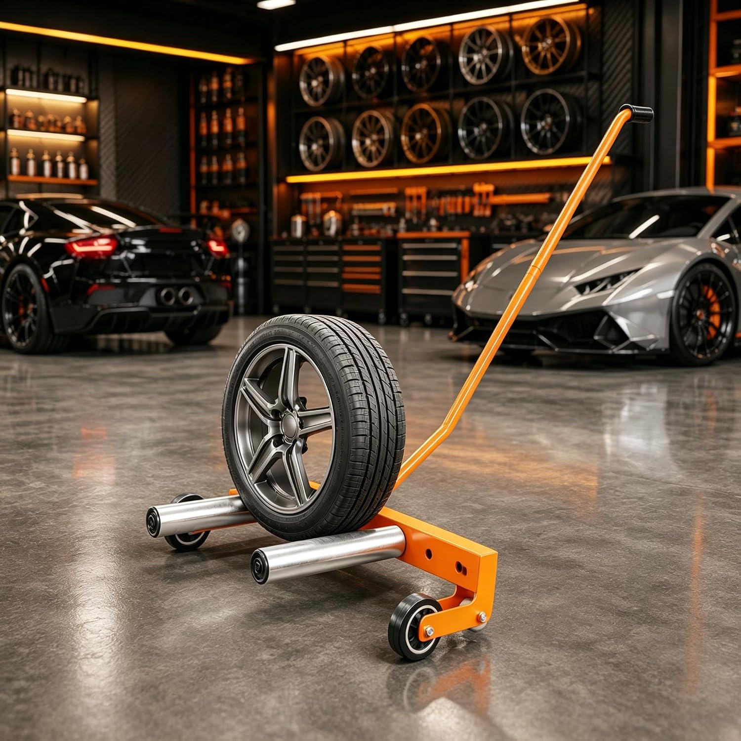 Tire Wheel Dolly, 330LBS Heavy Duty Adjustable Tire Lifter Dolly for Changing and Moving Tires, 12"-24" Width, 360° Rotatable Rollers, Ergonomic Handle, for Semi Truck SUV ATV RV Trailer Garage