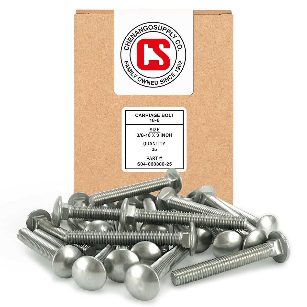 chenango supply 3/8-16 x 3 stainless carriage bolts, main product view