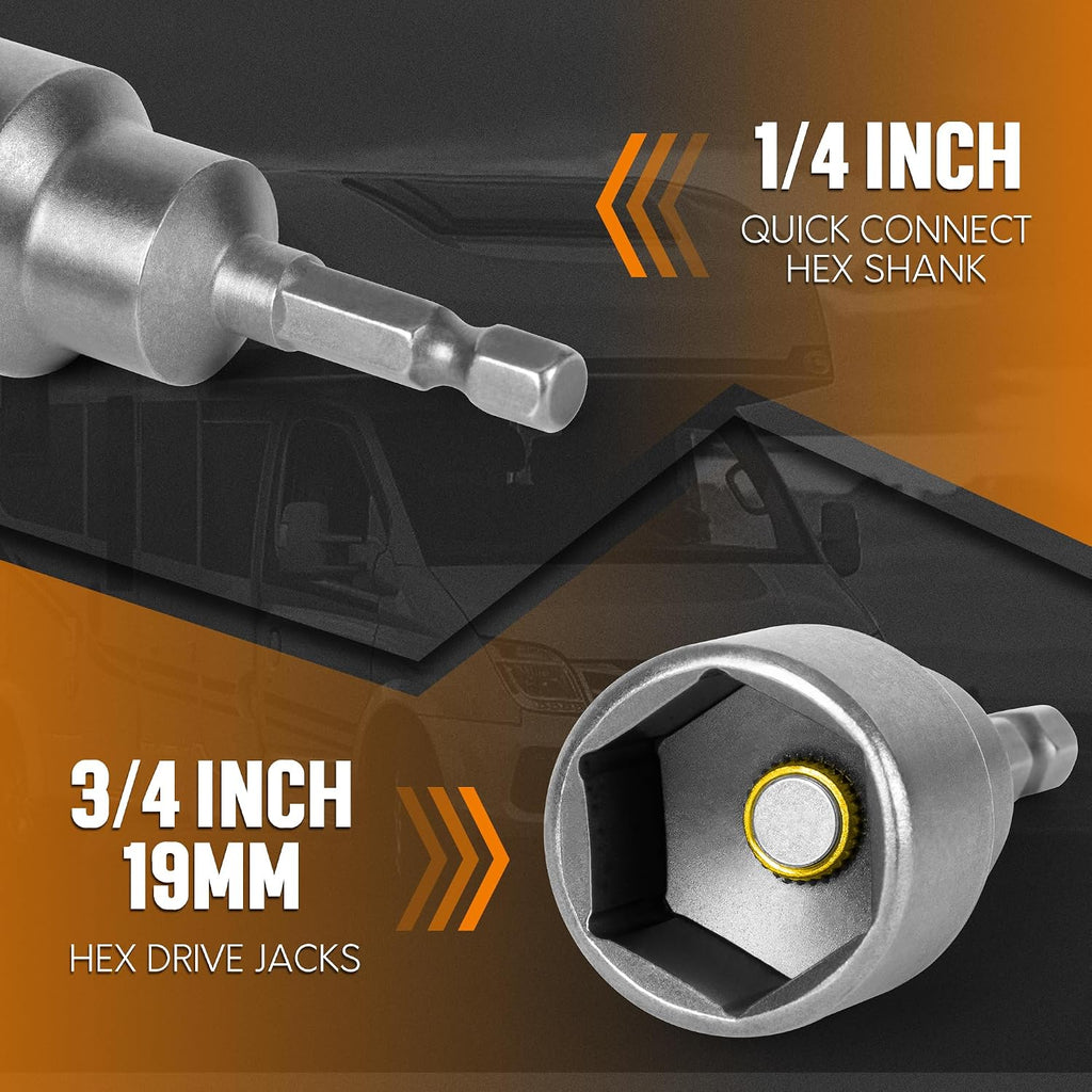 TONDA RV Scissor Jack Socket, Camper Travel Trailer Drill Adapter, Works with 3/4 inch or 19mm Hex Drive Jacks, 1/4 Inch Hex Shank, 2 Pack