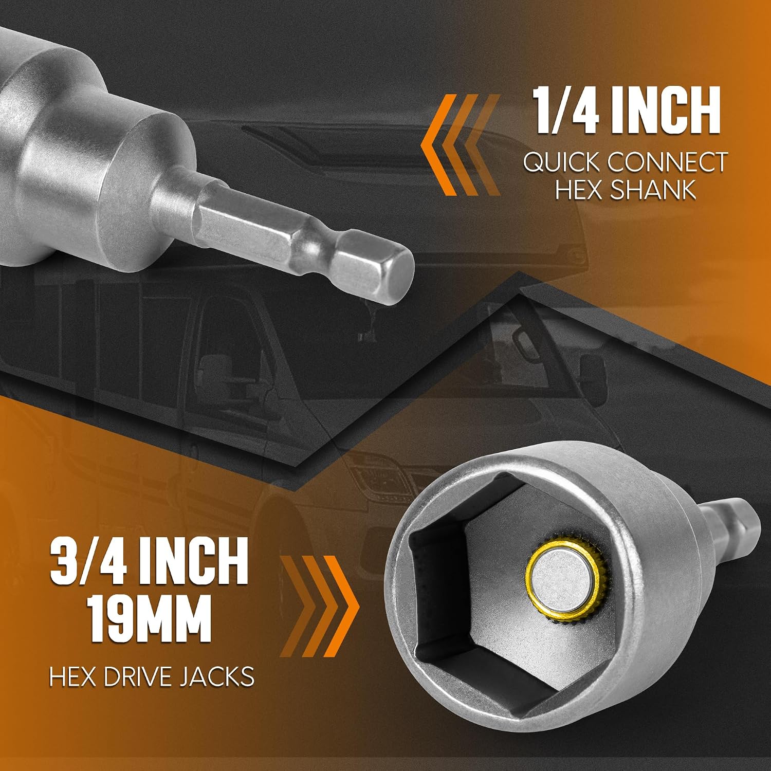 TONDA RV Scissor Jack Socket, Camper Travel Trailer Drill Adapter, Works with 3/4 inch or 19mm Hex Drive Jacks, 1/4 Inch Hex Shank, 2 Pack