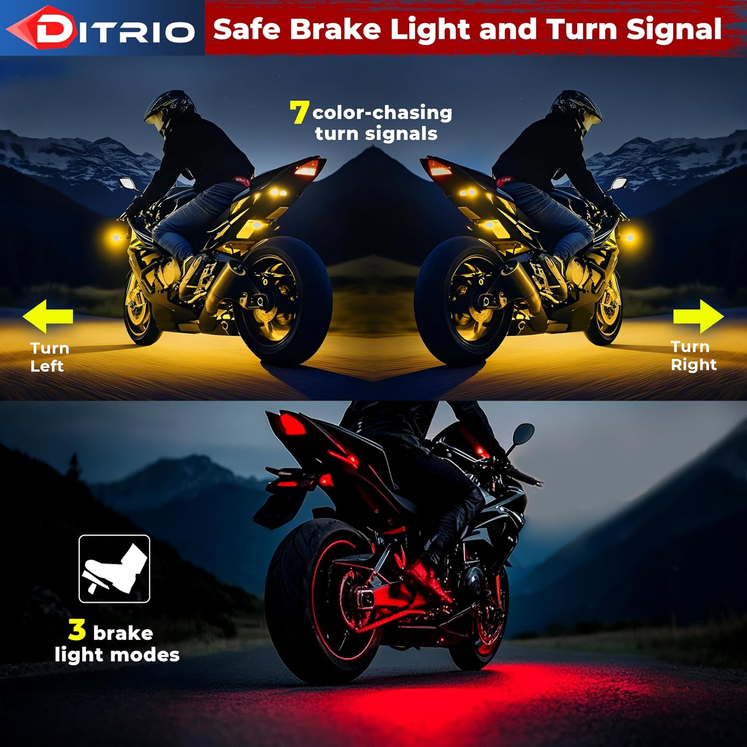 12PCS 5 Sides Full Angle RGB Motorcycle LED Underglow Kit with APP and 2 Remote Control,Brake Light Bright Waterproof Music Mode Easy Install Underglow Lights, Fit for Most Motorcycles Scooter