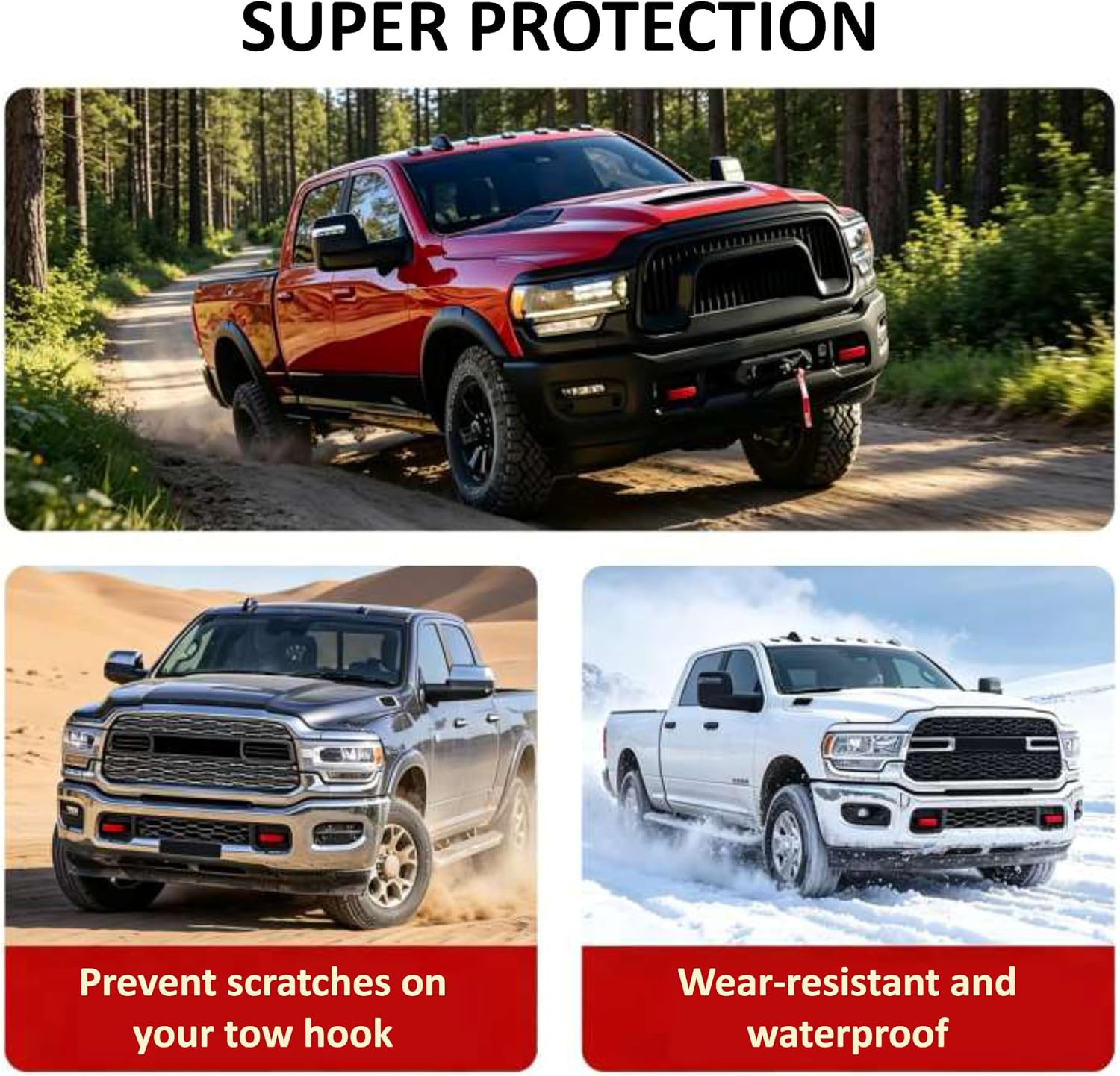 Tow Hook Covers for RAM 2500 3500 2019-2026, Thick Silicone Hitch Cover, Rustproof Weatherproof Front Tow Hook Protector