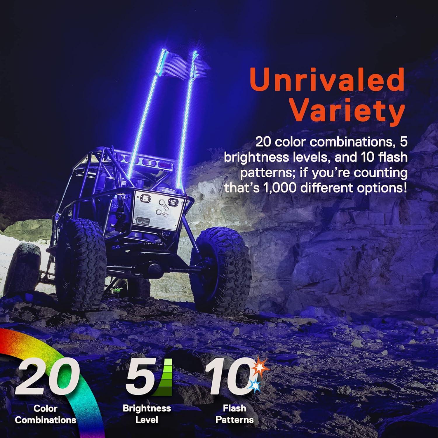 True Mods 1ft Spiral RGB LED Whip Light for UTV ATV [RF Wireless Remote] Off Road Waterproof LED Lighted Whip CB Antenna Pole Stick for RZR Can-Am Polaris SxS 4x4 Quad Dune Buggy 4 Wheeler Accessories