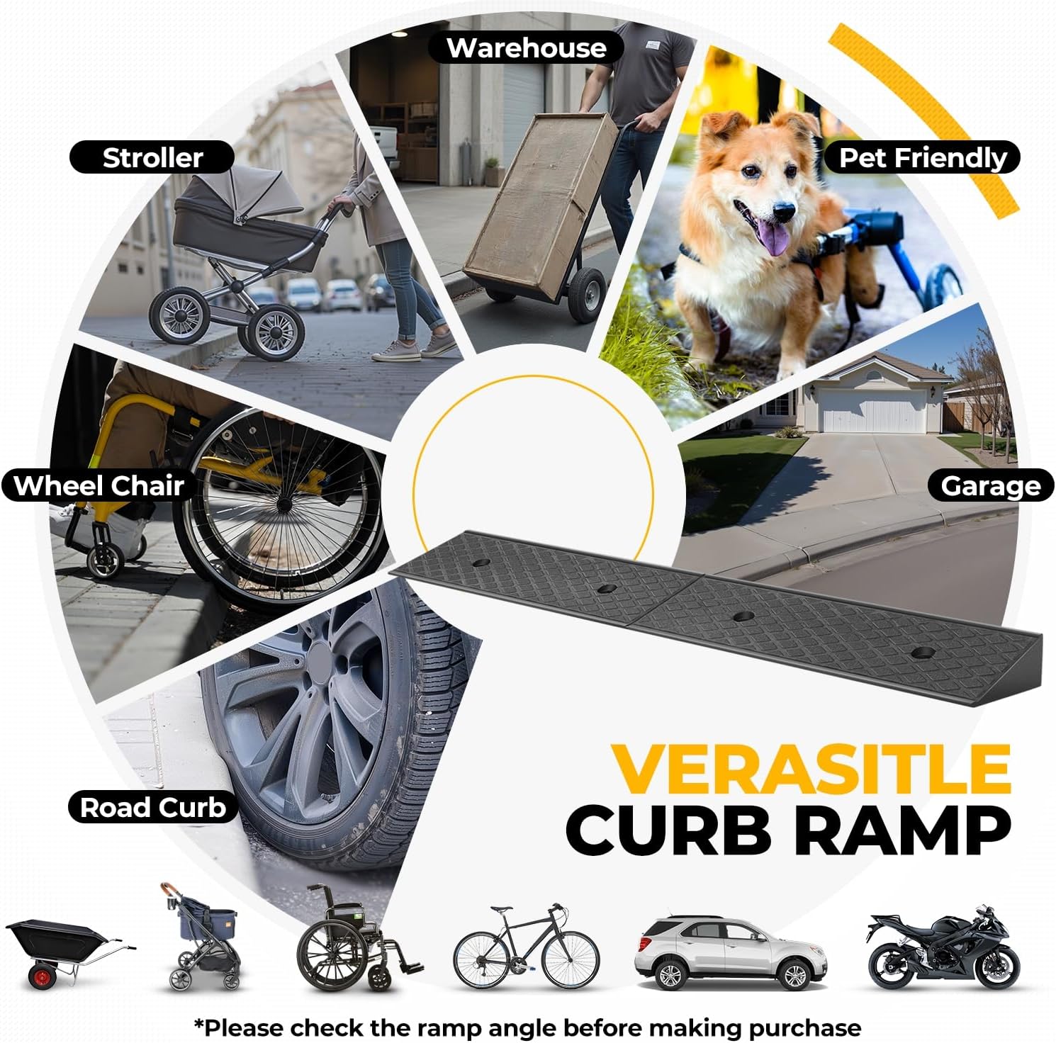 Auto Dynasty Rubber Curb Ramps, 2" Lift Height Curbside Driveway Ramp, 4410 LBS/2T Capacity Sidewalk Curb Ramp for Cars Trucks Bikes Motorcycles Wheelchairs, 2 Pack