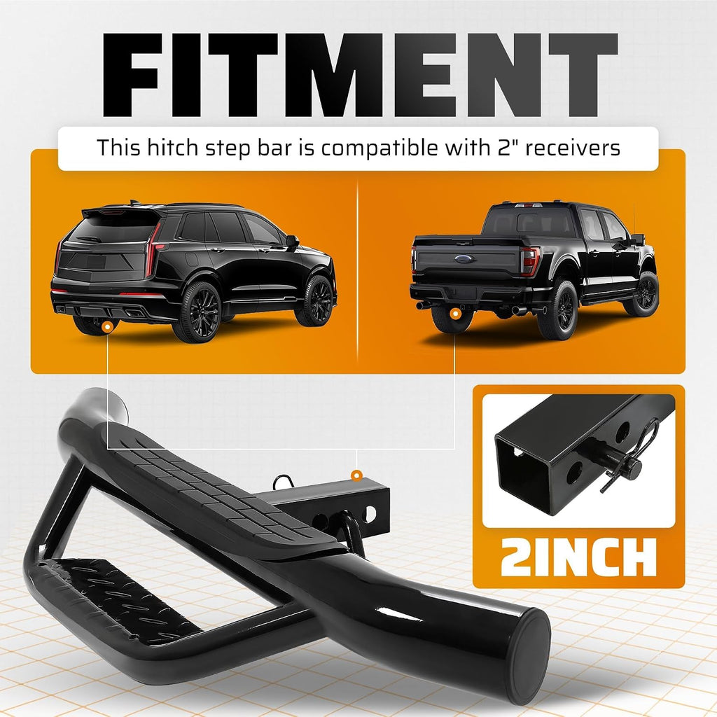 ECOTRIC Universal Bumper Trailer Hitch Step for SUV Trucks Pickups with 2 | Inch Receiver, Solid with Hitch Pin & U-Bolts Stabilize, Tow Rear Bumper Guard Protector Steel