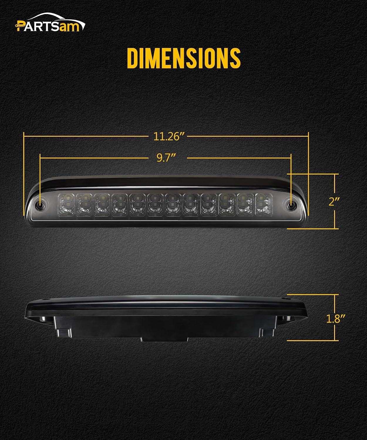 Partsam Red/White 12 LED Smoke Lens Chrome Housing Tail High Mount 3rd Third Brake Light Cargo Lamp Waterproof Replacement for Ford F-250 F-350 F-450 F-550 Super Duty 1999-2016 /Ford Ranger 1993-2011