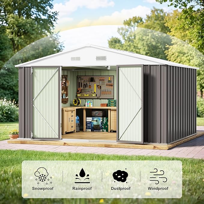 JUMMICO 8 x 10 FT Outdoor Storage Shed, Large Metal Garden Shed & Tool Sheds - Image 5