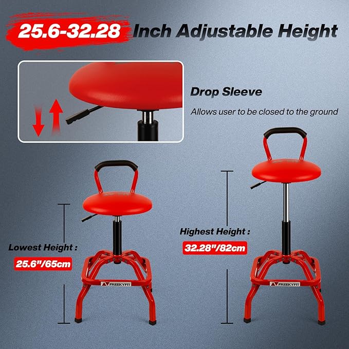 Garage Stool, Adjustable Height Swivel Work Mechanic Shop Stool - Image 3