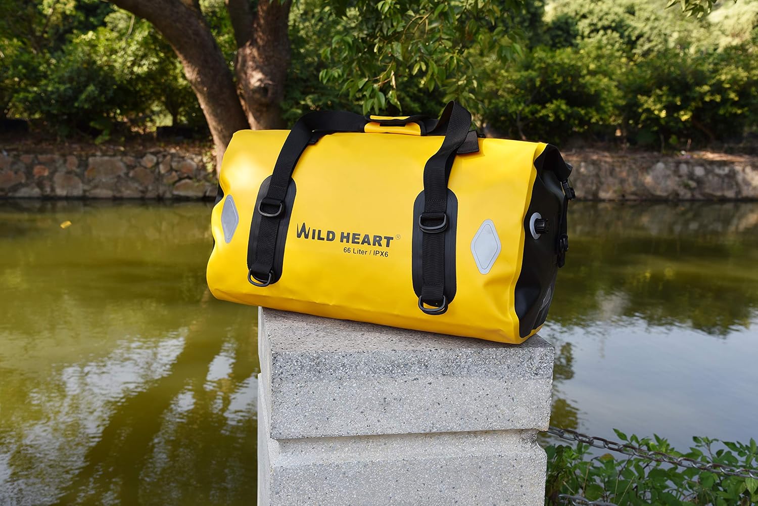 WILD HEART Waterproof Bag 55L 66L 77L Motorcycle Dry Duffel Bag for Travel,Motorcycling, Cycling,Hiking,Camping (77L, Yellow)