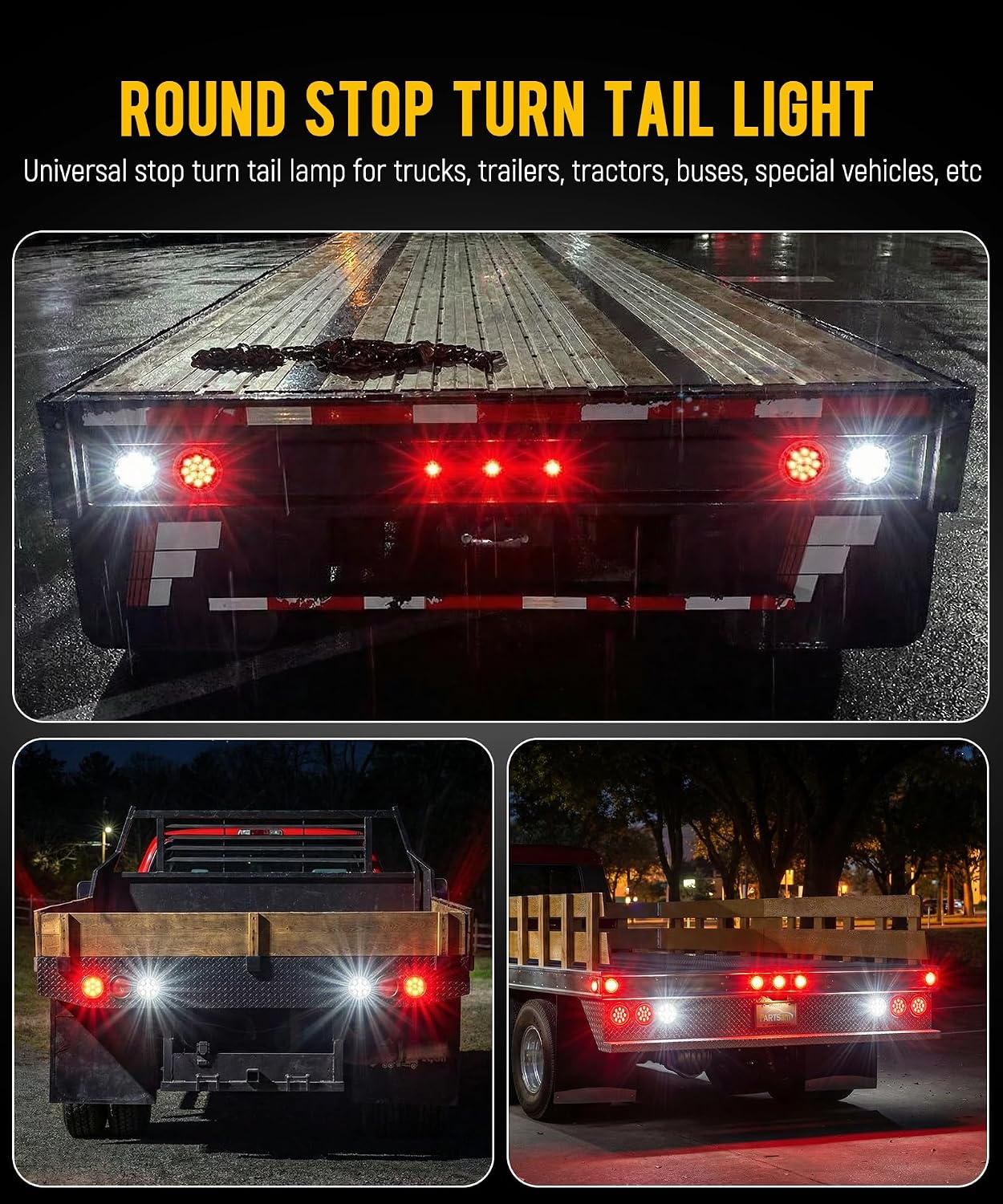 Partsam 10Pcs Red 4" Inch Round LED Trailer Tail Lights 12LED Flange Mount Stainless Steel Chrome Bezel Waterproof Stop Turn Tail Brake Lights Replacement for Trucks RV 12V