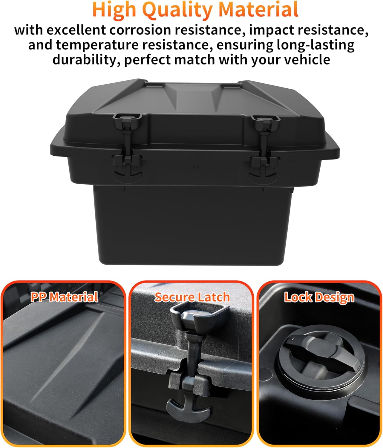 Removable Cargo Storage Box for Can Am Defender HD5 HD7 HD8 HD9 HD10 Max/Commander Accessories, Double Layer Rear Cargo Box Bed Trunk Storage Bin