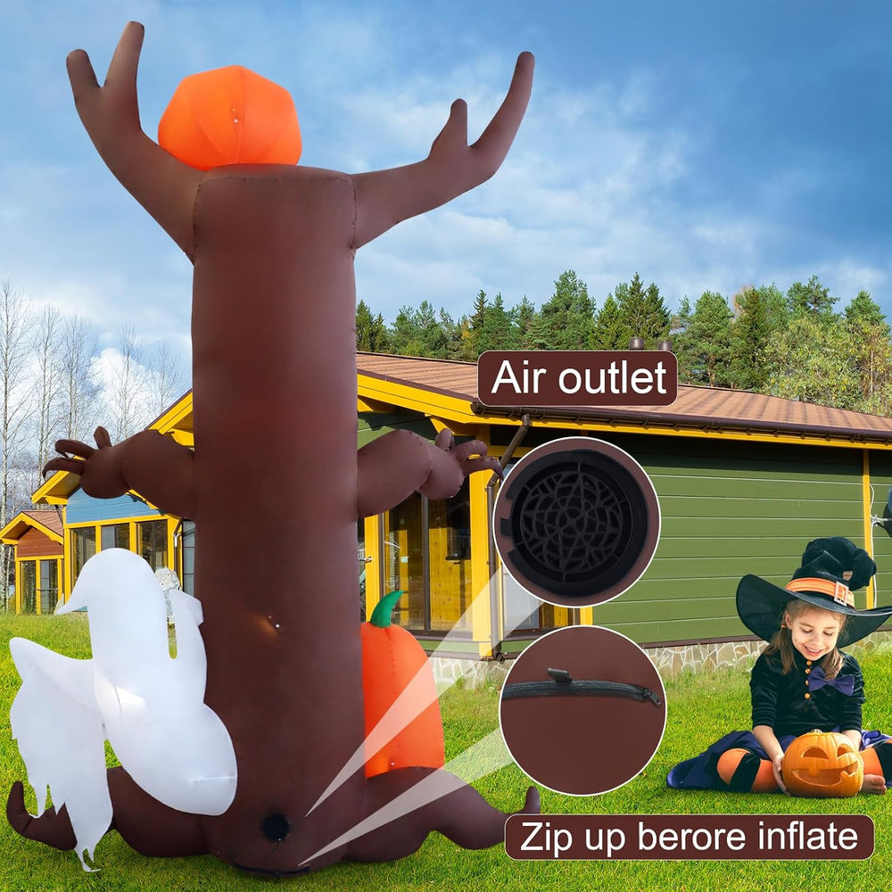 9 FT Ghost Pumpkin Tree Halloween Inflatable Decoration with LED Lights for O...