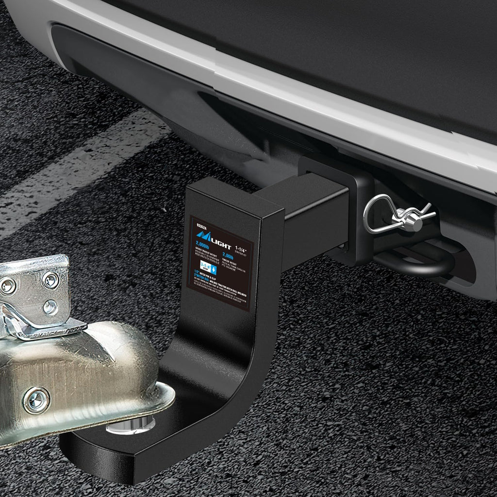 Nilight Trailer Hitch Ball Mount with 2-Inch Ball 1/2" Hitch Pin Clip Fits 1-1/4 Inch Receiver Square 2000 lbs 3-1/4"Drop Gloss Black Powder Coat
