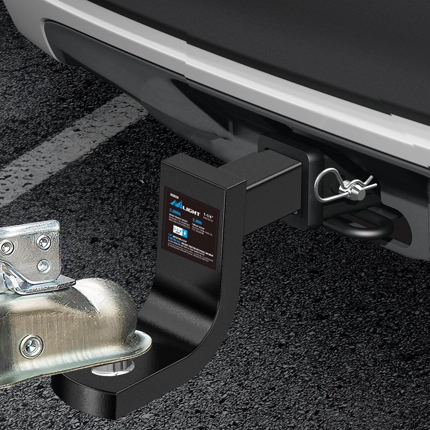 Nilight Trailer Hitch Ball Mount with 2-Inch Ball 1/2" Hitch Pin Clip Fits 1-1/4 Inch Receiver Square 2000 lbs 3-1/4"Drop Gloss Black Powder Coat