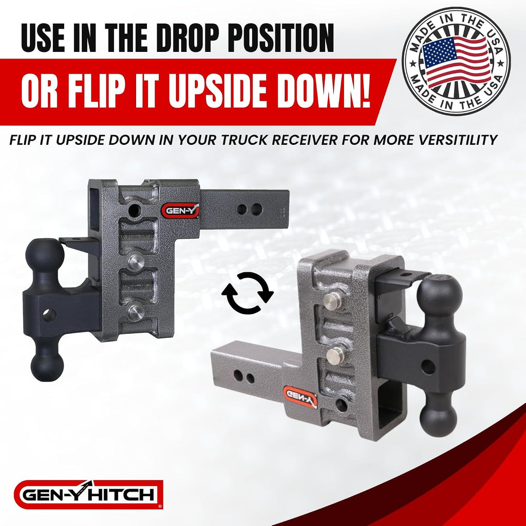 GEN-Y Hitch Tow Hitch for 2.5" Receiver - 6" Drop/Rise with 3 Adjustable Positions, Includes Dual Ball Mount, Pintle Lock and Locking Pins, 32,000 lbs Towing Capacity, 3,500 lbs Tongue Weight, Silver