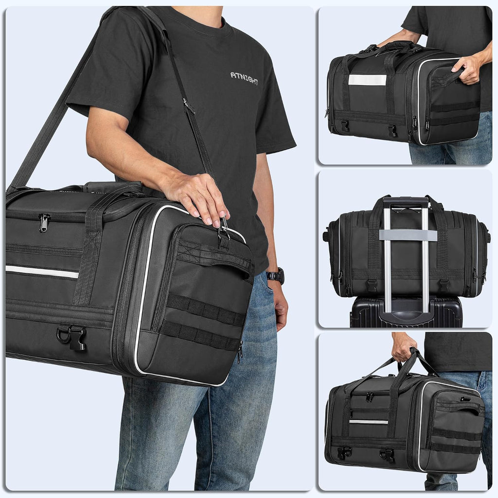 Marscamd Waterproof Motorcycle Tail Luggage Bag, 48L-64L Expandable, a Rain Cover Included, Bag with 4 Rack Mount Straps and Multiple Pockets - Black