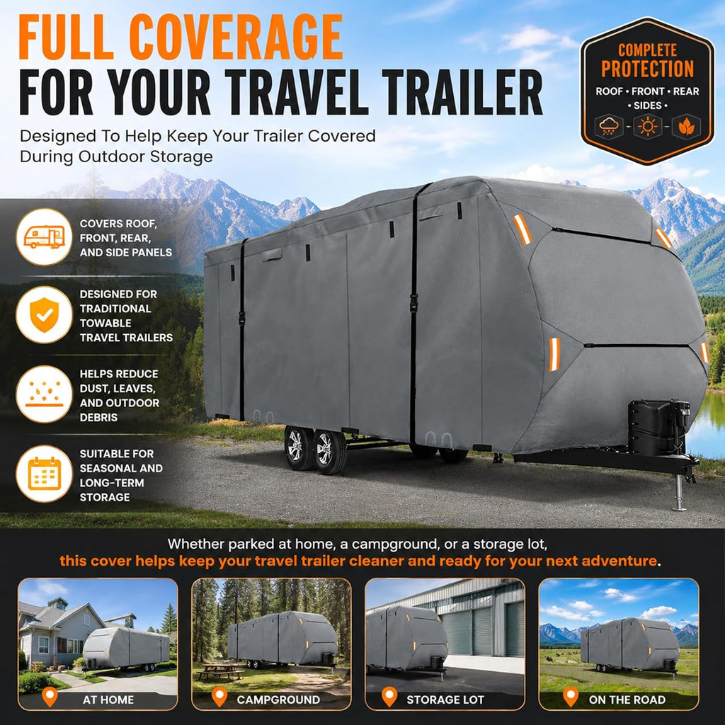 Heavy Duty RV Cover for Gulf Stream Coach Vintage Cruiser 23BHS Diner 2018-2024, Water Resistant Travel Trailer RV Cover with Zipper Access Panels, Travel Trailer Cover for Outdoor Seasonal Storage