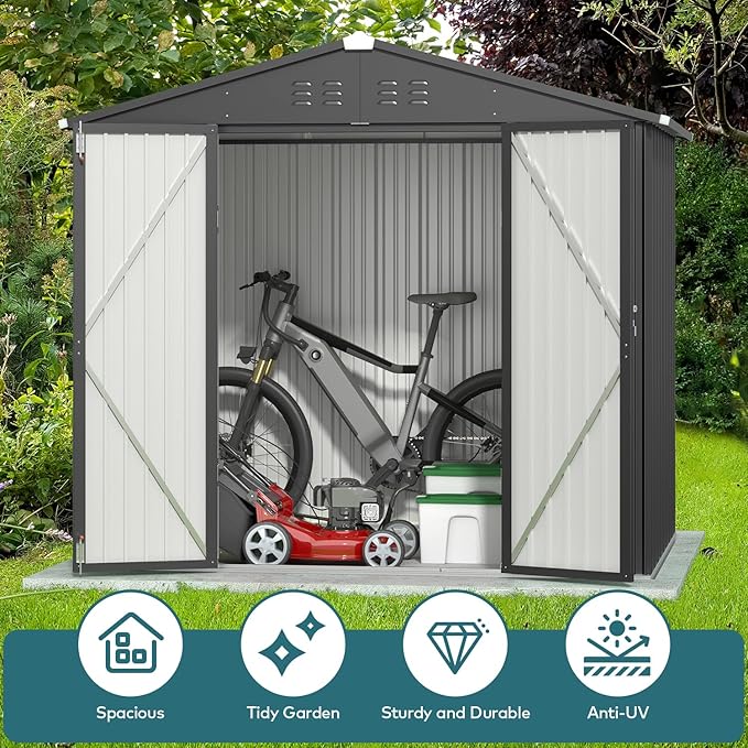 Gizoon Outdoor Storage Shed 8 x 6 FT, Galvanized Metal Garden Shed - Image 4