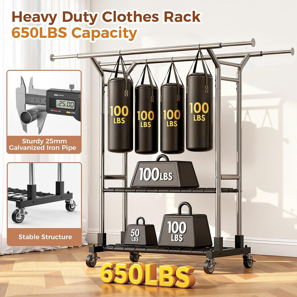 luxspire double rod clothing racks for hanging clothes on a desk or shelf