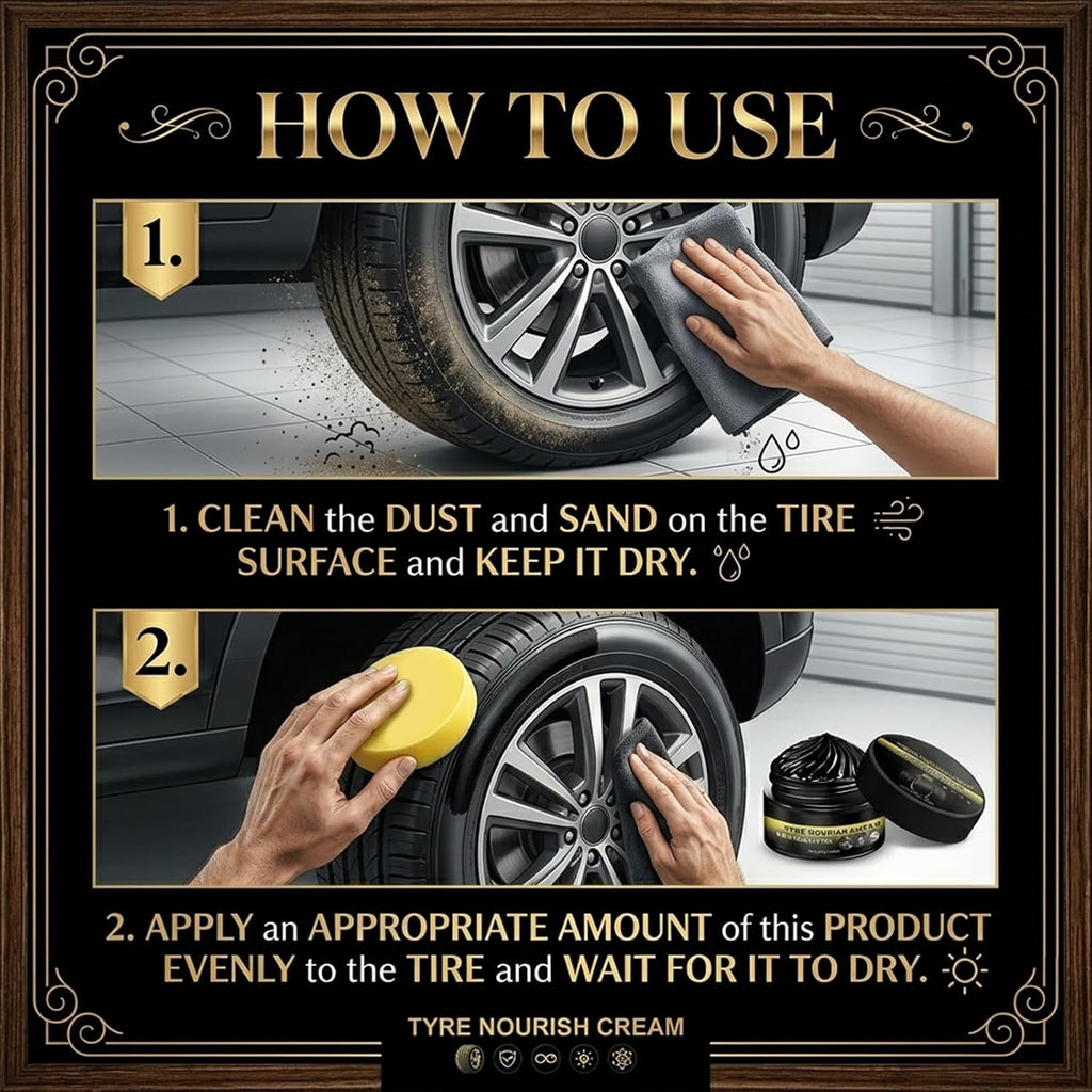 Tire Shine & Tyre Nourish Cream - Premium Wheel Restoration Wax - Long-Lasting Black Gloss Restorer Tyre Nourishing Paste for Cars, Trucks, Motorcycles - Professional Tire Dressing & Polish (1)