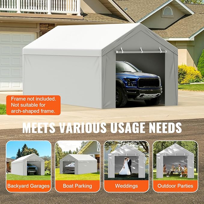 VEVOR Carport Replacement Canopy Cover Top + Side Wall 10 x 20 ft, Garage Tent - Image 7