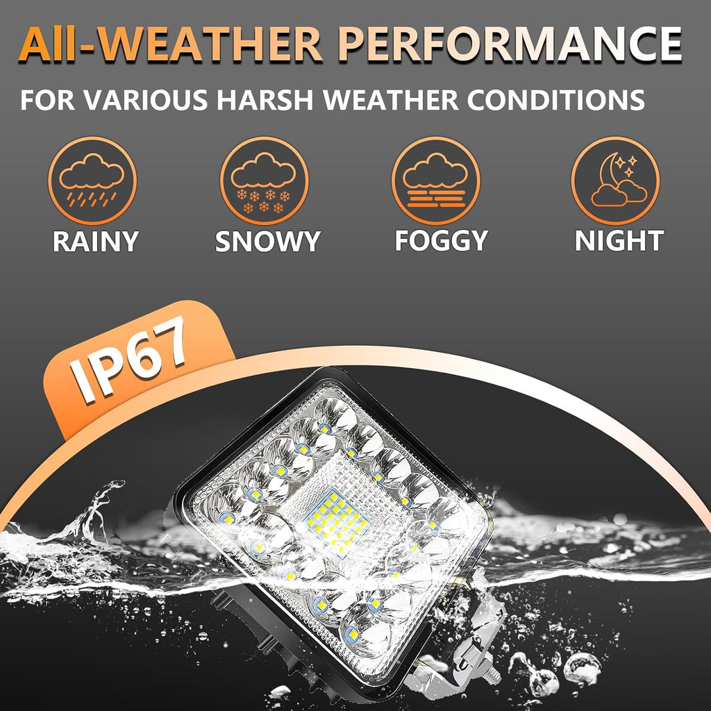 SAN YOUNG LED Tractor Work Lights, 4 Inch LED Spot Lights LED Pods for Trucks Boat Trailer ATV UTV RZR RV OTR, 120W 10000lm 12V 24V Square Off Road Light Bars