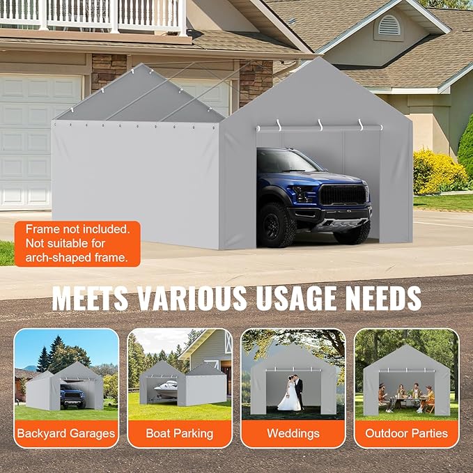 VEVOR Carport Replacement Canopy Cover Side Wall 12 x 20 ft, Garage Tent - Image 7