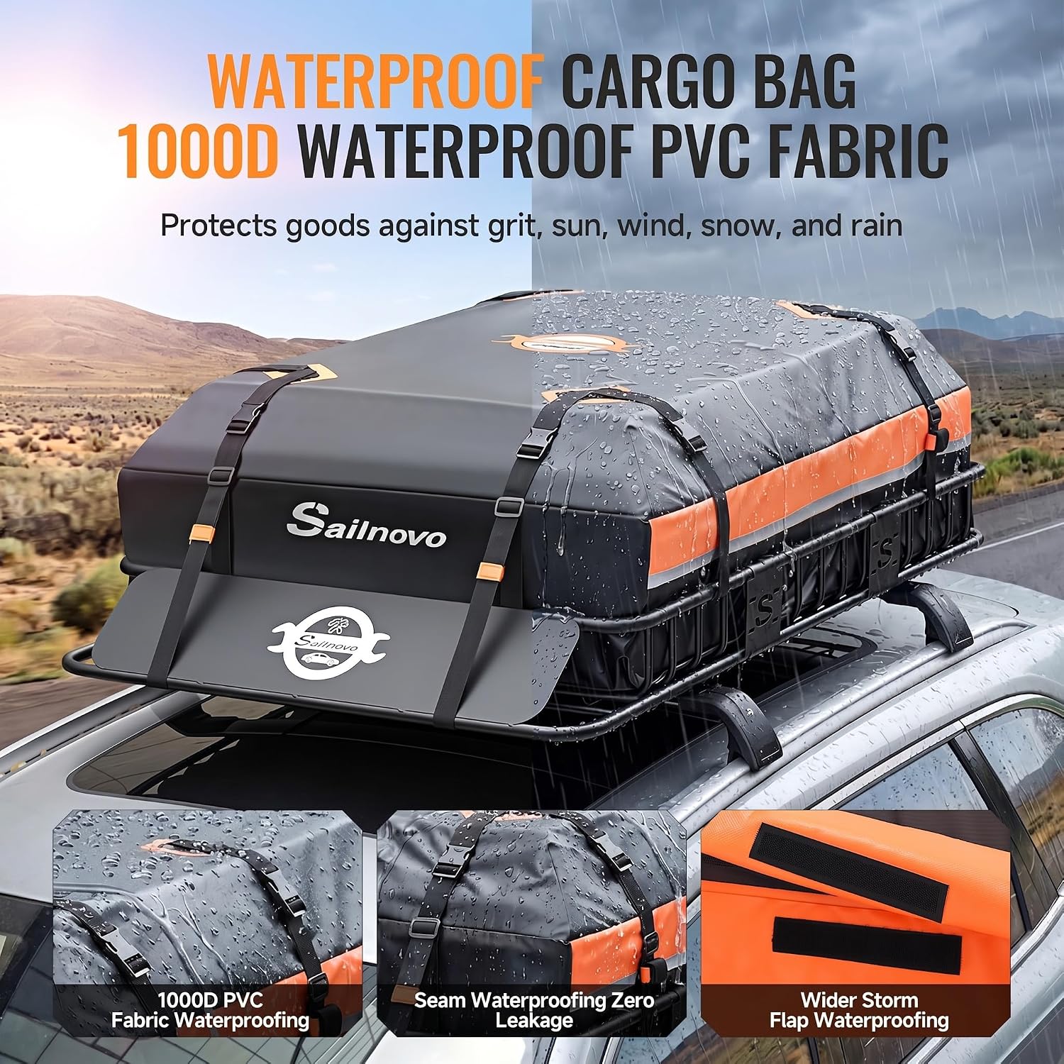 Sailnovo 51"x 36"x 5" Heavy Duty Roof Rack Cargo Basket with Extension, 200 LBS Universal Steel Rooftop Carrier with 15 Cu.Ft Waterproof Soft Bag+Lock+Net+2 Strap for SUV, Truck, RV, Pickup