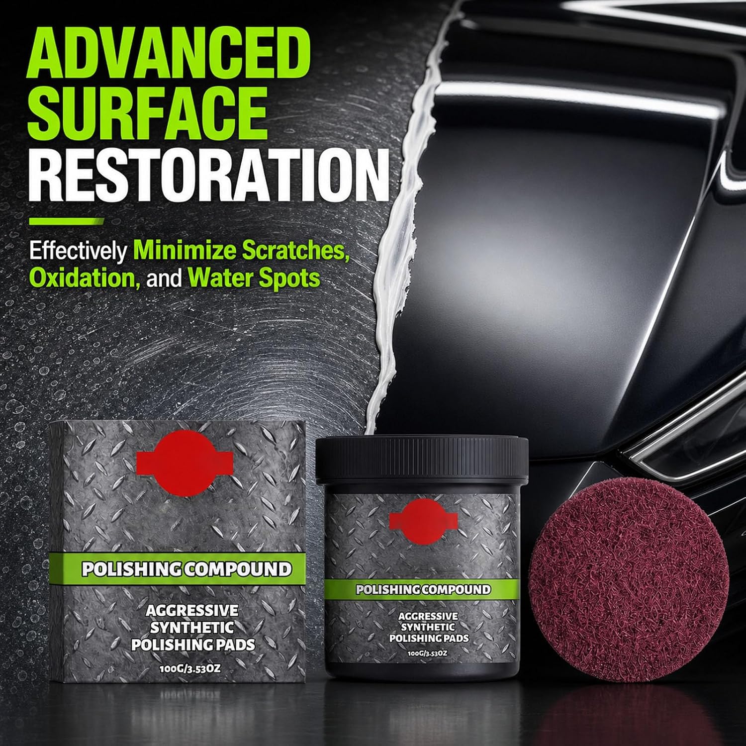 Polishing Compound with Synthetic Polishing Pad, Multi-Surface Scratch & Swirl Remover, Surface Restoration Polish for Metal Stone Hard Surfaces
