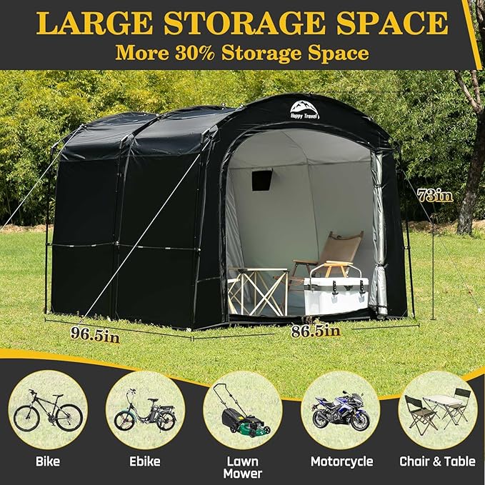 Happy Travel Bike Storage Tent, Outdoor 8×7×6.3ft Large 2-in-1 Portable Shed - Image 2