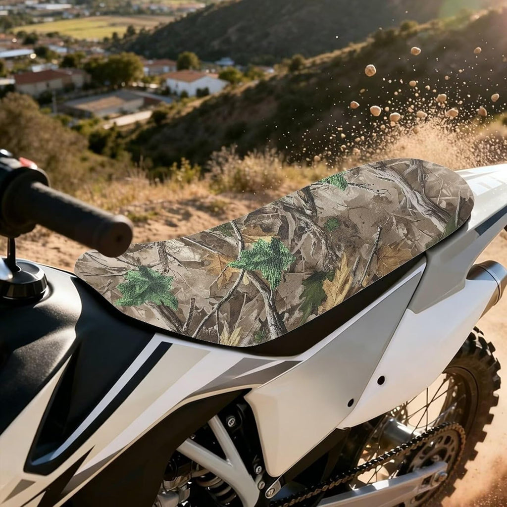 Camo Hunting Motorcycle Universal Seat Cover, Scratch Resistant Water Resistant PU Leather for Dirt Bike Pit Bike Motocross Trail Bike