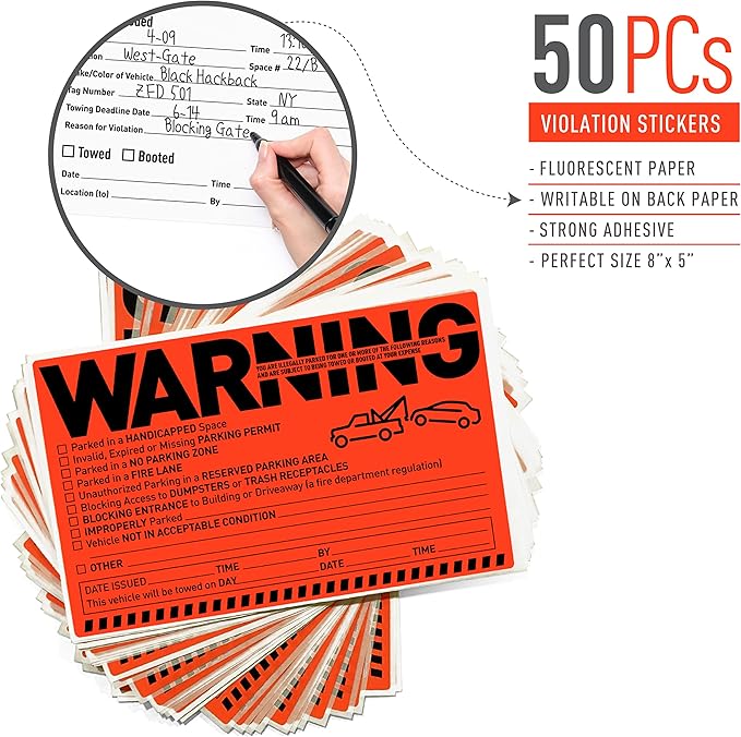 Easykart Labels 50 Parking Violation Notice Tow Stickers - Image 2