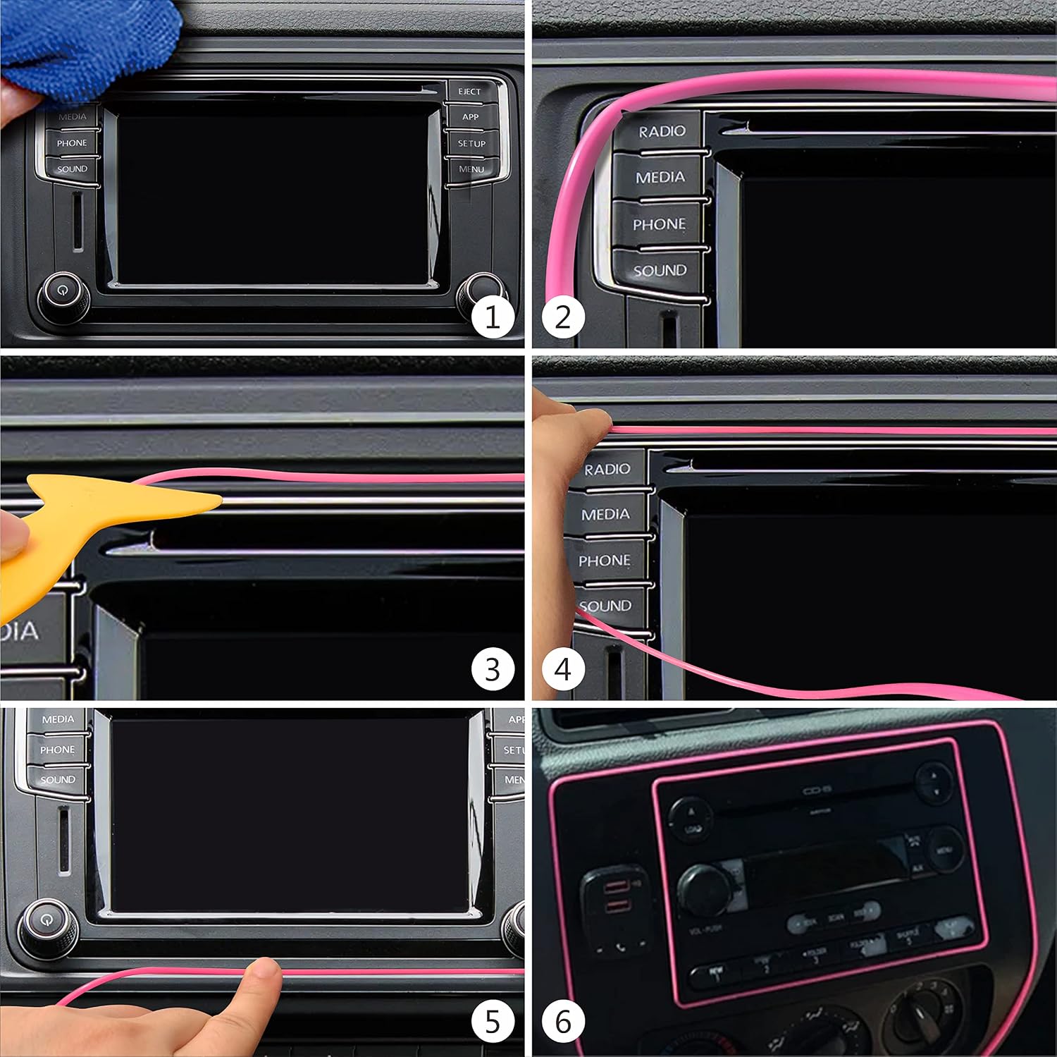 TIKUN TECH Pink Car Interior Decorative Molding Door Panel Gap Trim Strip (23Ft)