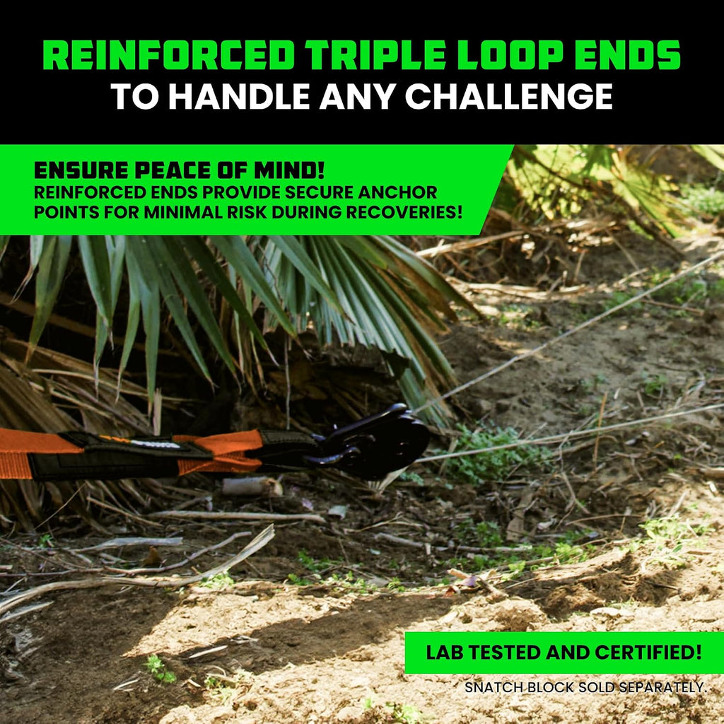 Rhino USA Tree Saver Tow Strap (4"x10') - 40,320lb Break Strength - Emergency Recovery Strap Winch Extension for Truck, UTV, ATV & More - Heavy Duty Straps Compatible with Jeep, Ford, Toyota (Orange)