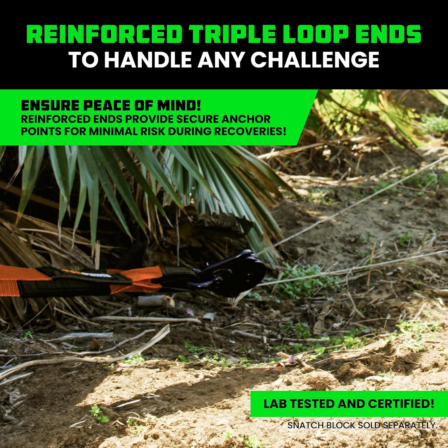 Rhino USA Tree Saver Tow Strap (4"x10') - 40,320lb Break Strength - Emergency Recovery Strap Winch Extension for Truck, UTV, ATV & More - Heavy Duty Straps Compatible with Jeep, Ford, Toyota (Orange)