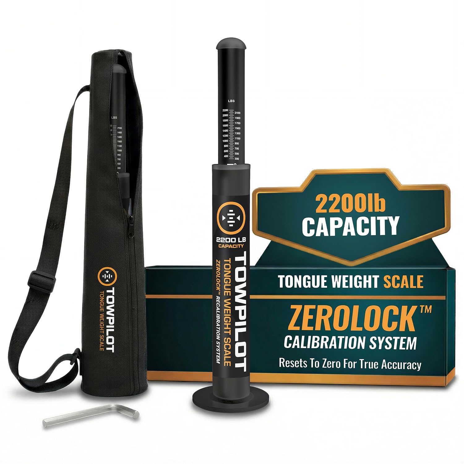 TowPilot Trailer Tongue Weight Scale - 2200 lb Capacity, Trailer Tongue Scale for Travel Trailers, RVs & Campers, ZEROLOCK Precision Calibration System for Boat & Cargo Trailers (Black)