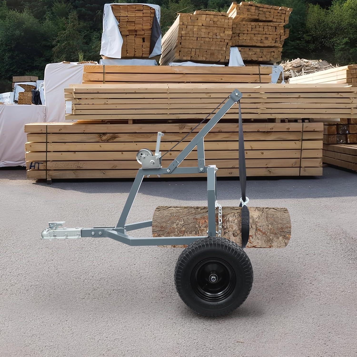 Log Skidding Arch, 24in Diameter 1600lbs Capacity ATV Trailer, Ball-Type Trailer Hitch Mounted Log Dolly, Heavy-Duty ATV Dolly with Two 16in Pneumatic Tires for Vehicles