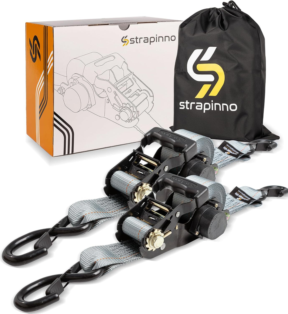 Strapinno Retractable Ratchet Tie-Down Straps, 000 lbs Breaking Strength- 2 in