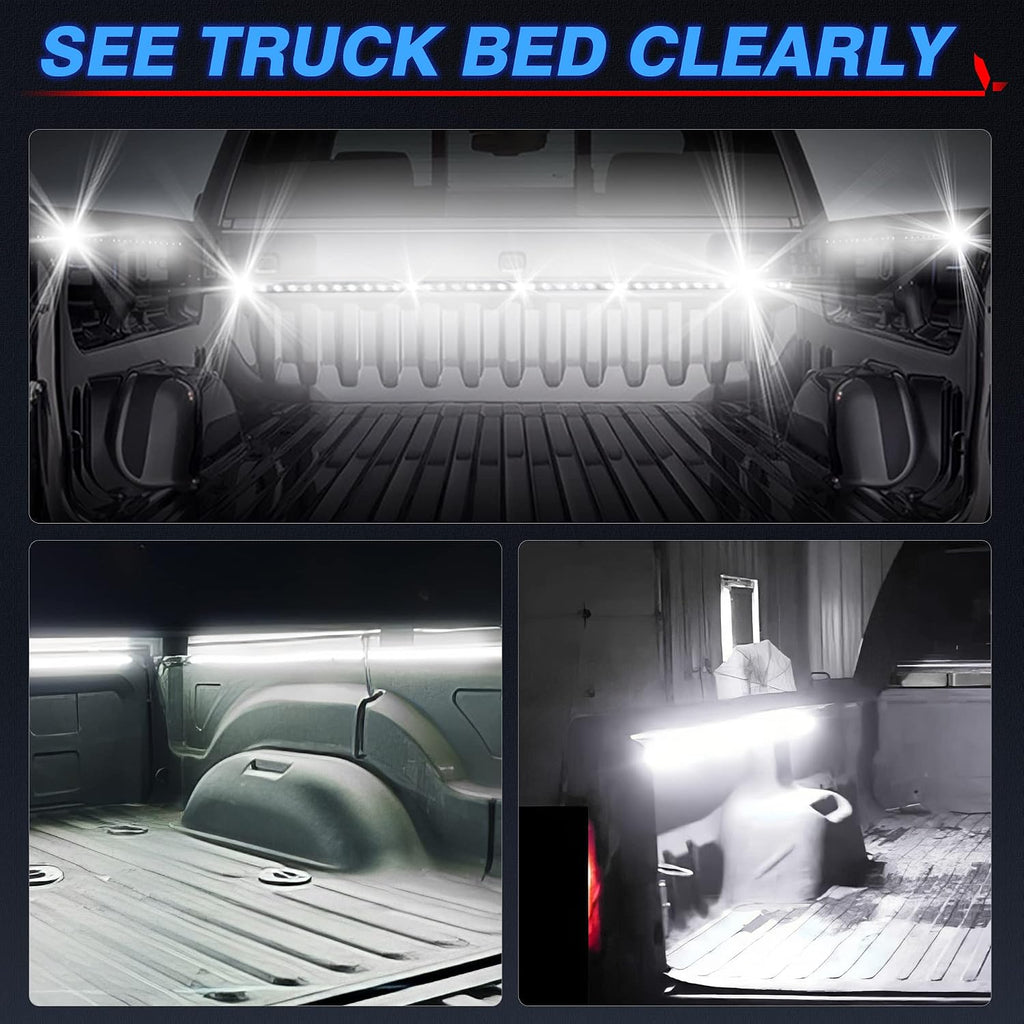 MICTUNING 3Pcs 60 Inch Truck Bed Lights - White Waterproof LED Light Strip with On-Off Switch Fuse Splitter Cable Compatible for Truck Jxxp Pickup RV SUV Vans Cargo Boats and More