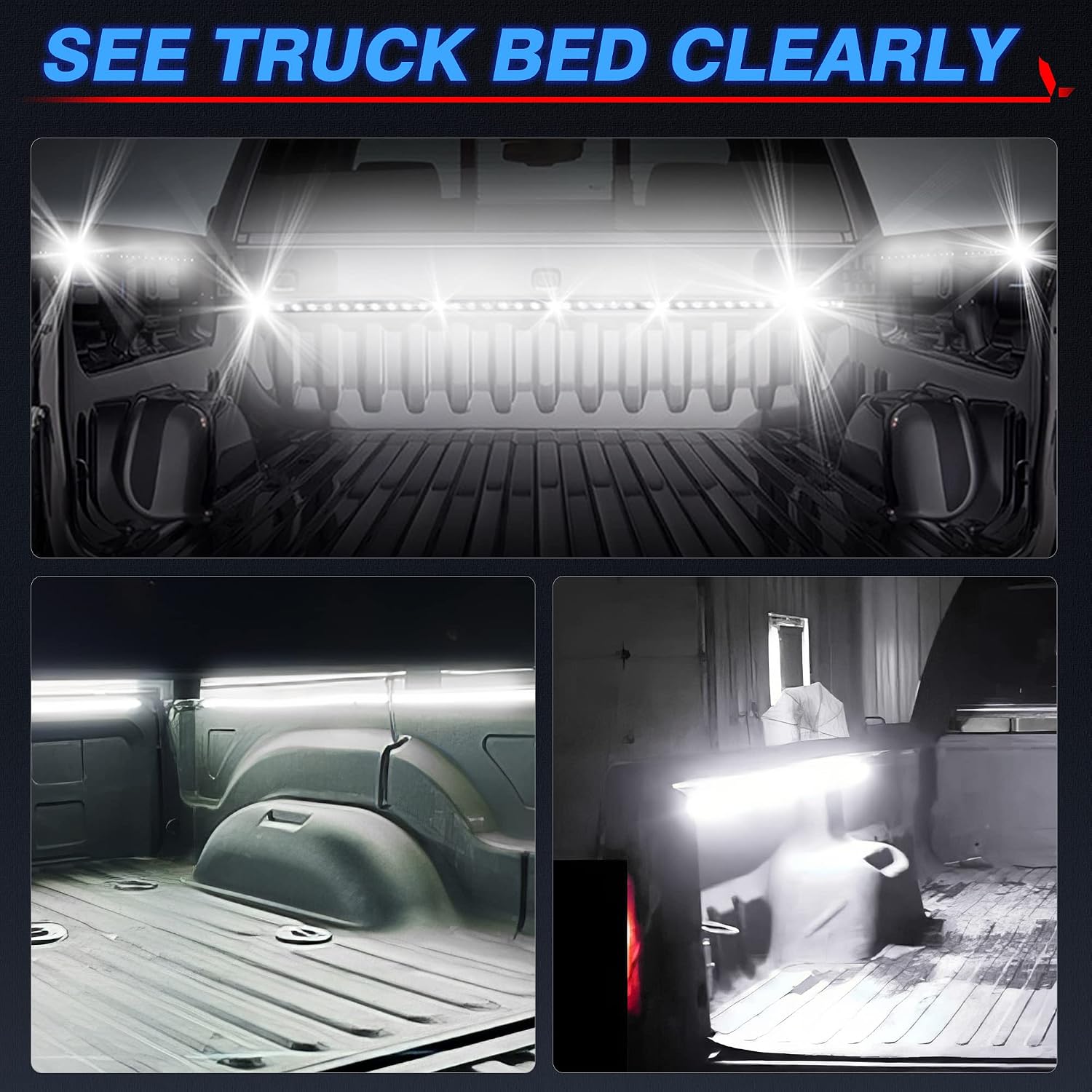 MICTUNING 3Pcs 60 Inch Truck Bed Lights - White Waterproof LED Light Strip with On-Off Switch Fuse Splitter Cable Compatible for Truck Jxxp Pickup RV SUV Vans Cargo Boats and More