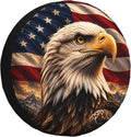 Bald Eagle Spare Tire Cover for SUVs RVs Trailers Campers Trucks, Universal Spare Wheel Cover, American Flag Patriotic Tire Cover for Outdoor Spare Tire Protection (14 inch for Diameter 23"-27")