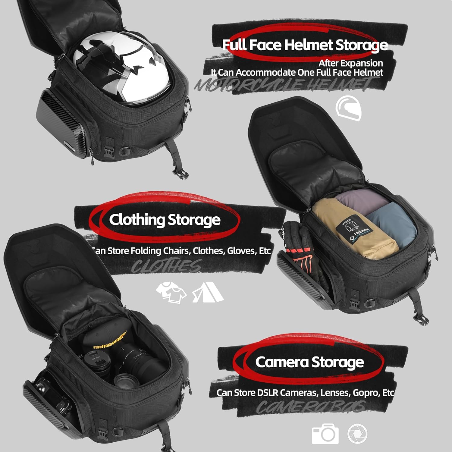 Rhinowalk Motorcycle Tail Bag, 23-35L Expandable Hard Shell Rear Seat Bag with Helmet Storage, Waterproof Motorcycle Tail Pack Luggage for Touring Travel