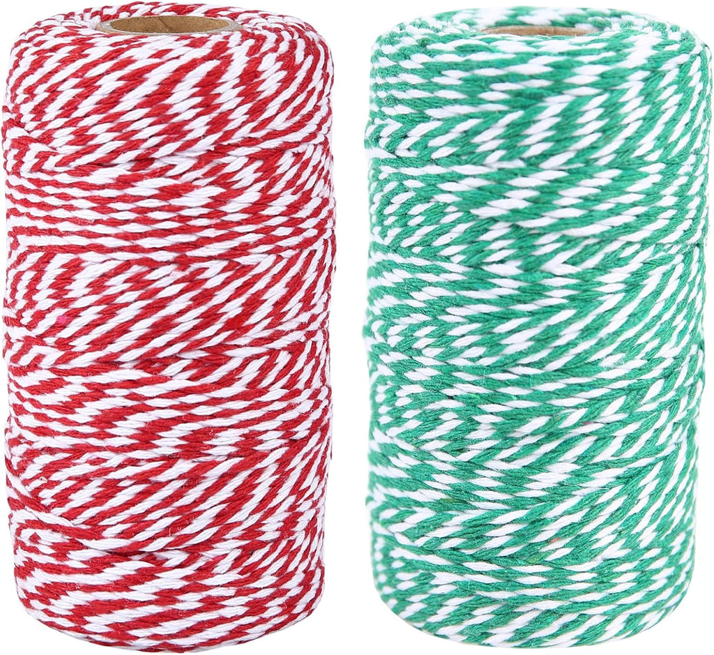 Twine String,656 Feet Bakers Twine Rope Craft Making Knitting Macrame Rope DIY Wedding Decor Supply Christmas Wrapping Butchers String Rope (Red White+Green White)