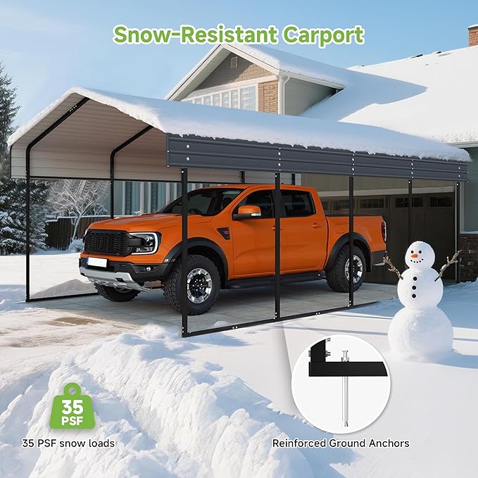 12'x20' Heavy Duty Metal Carport, Outdoor Garage Car Shelter Shade - Image 2