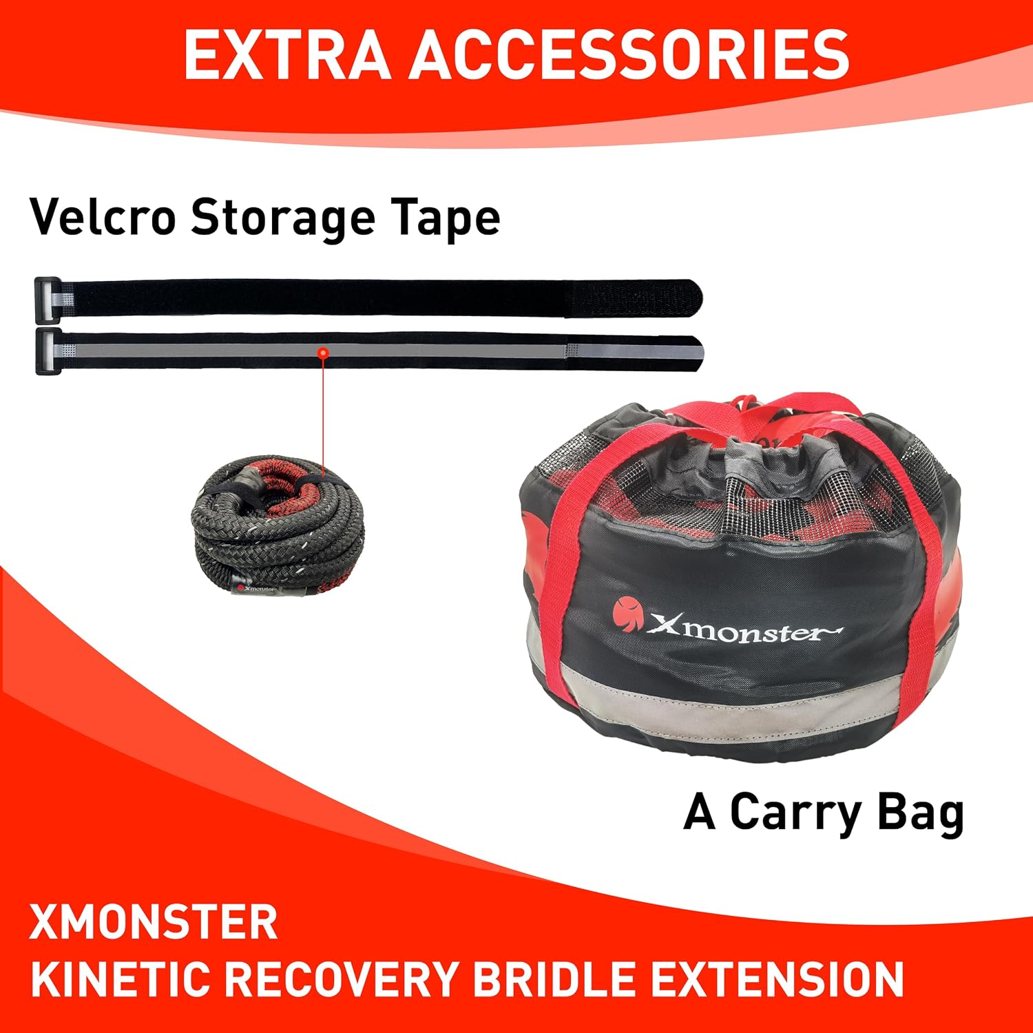 Kinetic Recovery Bridle Extension Rope 7/8'' x 10' (MBS 29,000 lbs) Two Recovery Points, black